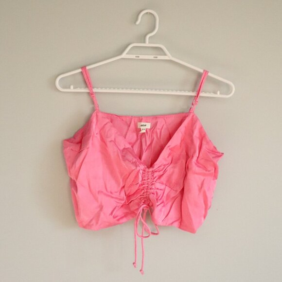 Aerie Women's Medium Pink Satin Cropped V-Neck Cinched Adjustable Strap Tank Top - Picture 1 of 10